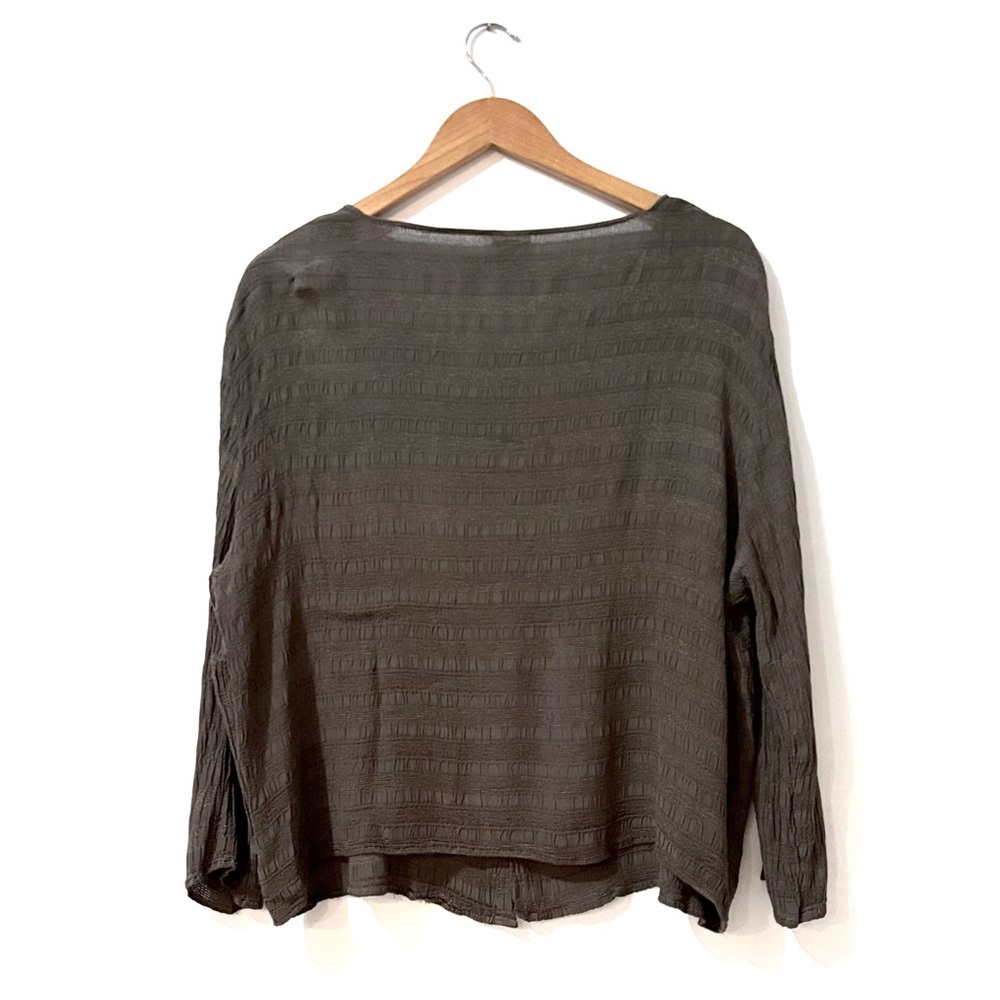 CP Shades Smokey Brown Crinkled Rayon Button Up Blouse Size Large - Picture 3 of 6